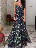 Black Printed Strapless Gown Dress