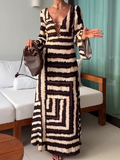 Brown And White Plaid Printed Dress