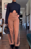 Brown Striped Denim Jeans