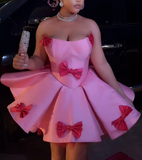 Pink Bowknot Gown Short Dress
