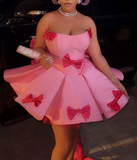 Pink Bowknot Gown Short Dress
