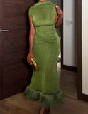 Green Soft Hem Fringe Dress
