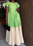 Green And White Patchwork Dress