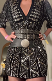 Silver Embellished Sparkling Black Dress