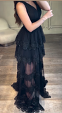 Black Layered Floor Length Dress