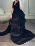 Black Layered Floor Length Dress