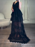 Black Layered Floor Length Dress