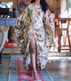 Brown Green Printed Loose Dress