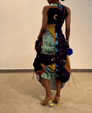 Colorful Drawstring Sleeveless Dress