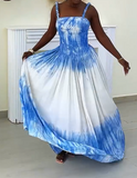 Blue And White Swoosh Halter Dress