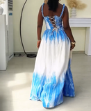 Blue And White Swoosh Halter Dress