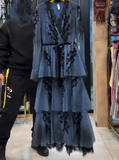 Haze Blue Black Printed Loose Dress