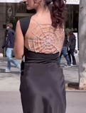 Cobweb Embellished Black Dress
