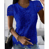 Women's Lace Short Sleeve Elegant Vintage Fashion Round Neck Shirt