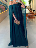 Elegant 3D Floral Party Pleated Cloak Dress