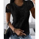 Women's Lace Short Sleeve Elegant Vintage Fashion Round Neck Shirt