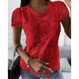 Women's Lace Short Sleeve Elegant Vintage Fashion Round Neck Shirt