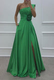 Green One Shoulder Gown Long Dress