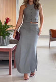 Gray Suit Half Skirt Set