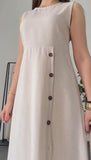 Beige Sleeveless Button Slit Dress