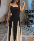 Black And White Splicing Halter Elegant Slim Long Dress