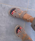 Gray Leather Suede Sandals