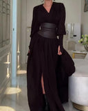 Elegant Long Black Waisted Dress