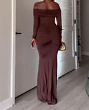 Brown Strapless Slim Long Dress