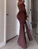 Brown Strapless Slim Long Dress