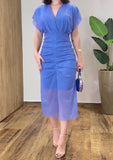 Elegant Slim V-Neck Dress In Blue