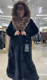 Black Hooded Long Fur Coat