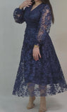 Navy Blue Floral Elegant Dress