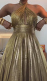 Gold Elegant Backless Pleated Dress