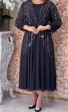 Sparkling White Diamond Chiffon Black Dress