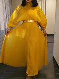 Yellow Pleated Loose Long Dress