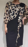 Black Leopard Shoulder Floral Elegant Dress