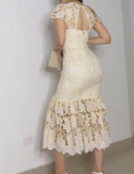 Yellow Lace Slim Fishtail Dress