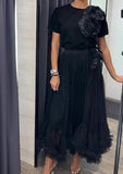 Two-piece Black Half-skirt With Large Flower Embellishment On The Chest