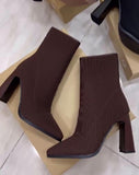 Woolen Boots Chunky Heel Stretch Sock Boots