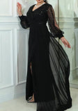 Elegant Black Shiny Long Dress