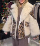 White Leopard Print Fur Coat