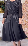 Sparkling White Diamond Chiffon Black Dress