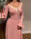 Pink Elegant Lace Neckline Dress