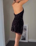 Black Shiny Backless Dress