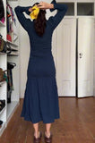 Blue Pleated Elegant Long Dress