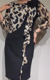 Black Leopard Shoulder Floral Elegant Dress