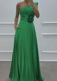 Green One Shoulder Gown Long Dress