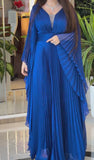 Blue Pleated Elegant Dress