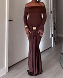 Brown Strapless Slim Long Dress