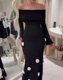 Elegant Strapless Black Rose Dress